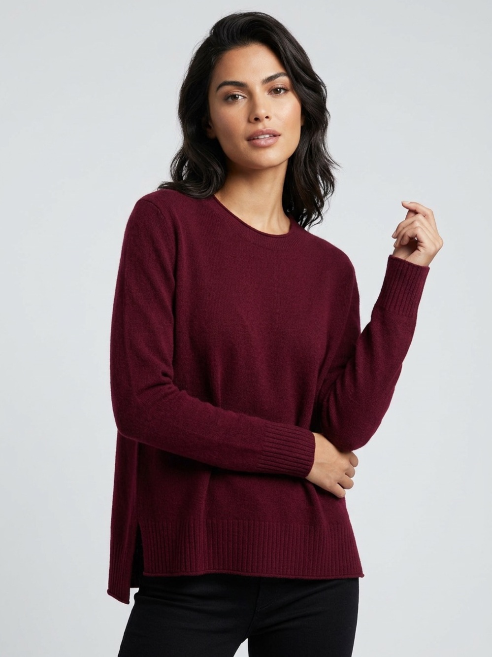 Rachel Zoe 100% Cashmere Crewneck Sweater in Burgundy